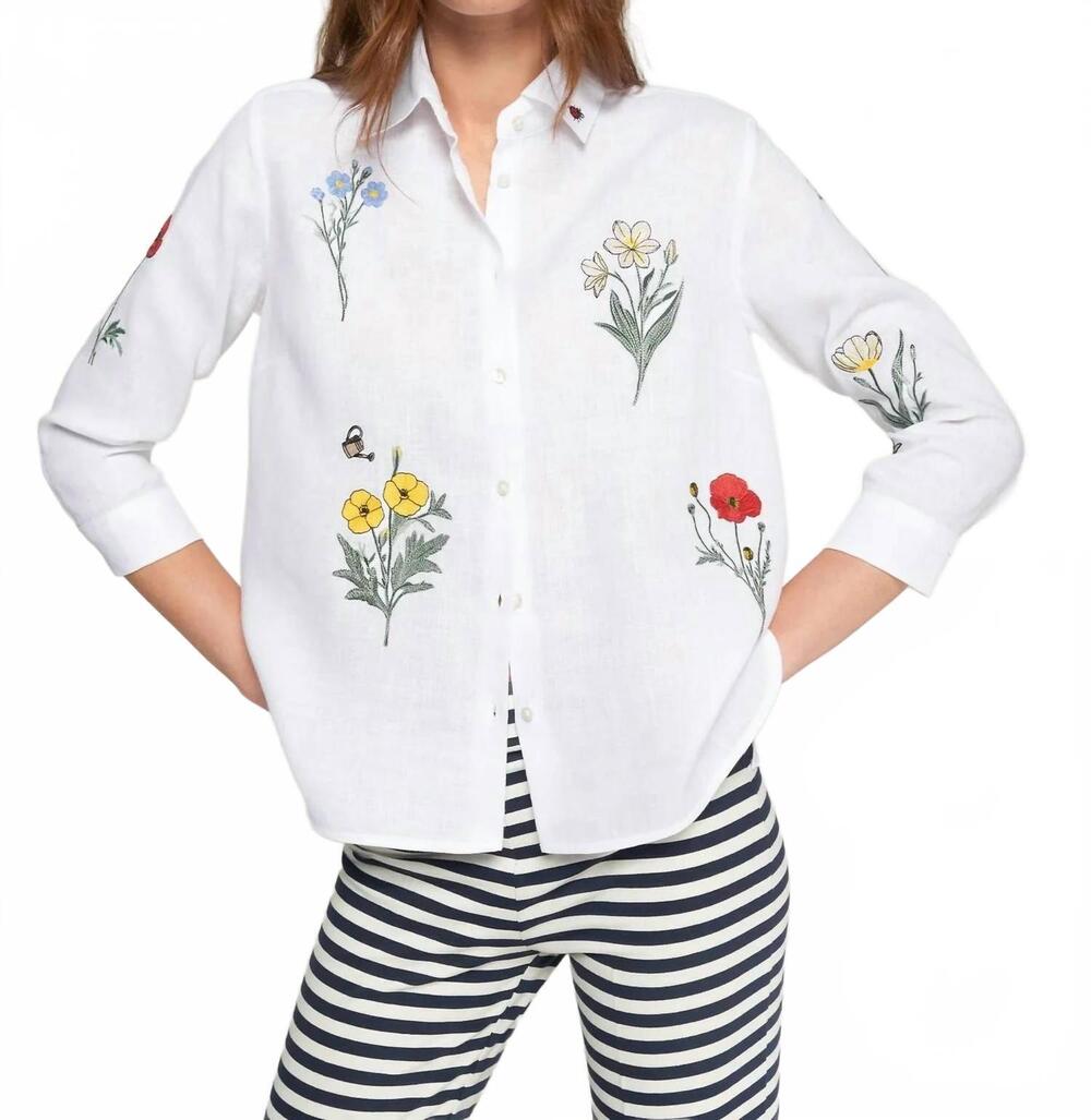 NEW VILAGALLO embroidered flowers shirt in white